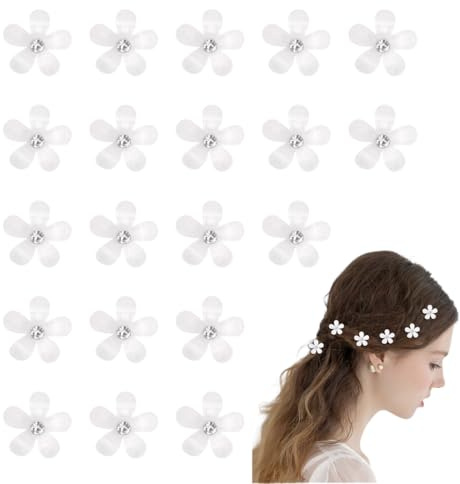 Confezione da 20 mini fermagli per capelli a forma di fiore, fermagli decorativi per ragazze e donne, fermagli per capelli da sposa, accessori floreali per capelli (bianco)