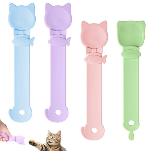 lasuroa 4pcs Cuillères Nourriture pour Chats, 4 Couleurs Distributeur de Nourriture Léchable Mignon pour Purées Snacks Liquides (Bleu Vert Rose Violet)