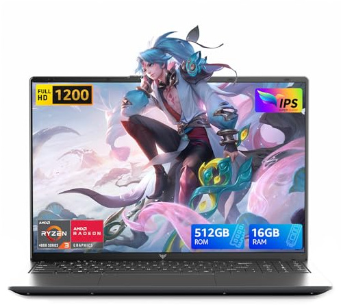 Tivique PC Portable 16 Pouces Full HD | 4300U Surpasse 3500U/3200U/N150/N95, 16GB DDR4 512GB SSD (Extensible à 2TB) | Caméra avec Cache Physique, Autonomie Prolongée | pour Bureau & Études