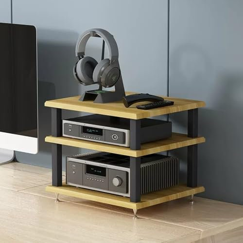 Generico Rack HiFi e Supporto per Stampante in Legno a 4 Livelli con ripiano portaoggetti - Organizzatore per Torre Audio per Ufficio Domestico, impianto Stereo, mobiletto multimediale, scrivania per