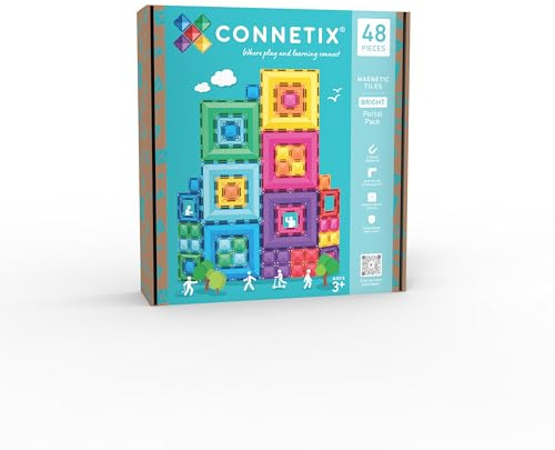 CONNETIX Magnetic Tiles Bright Portal Pack, 50 Pieces