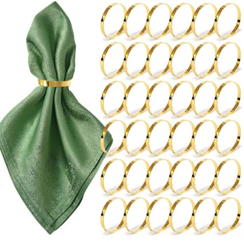 100 Pcs Gold Napkin Rings Bulk, Exquisite Round Napkin Ring Buckles, Suitable for Family Dinners, Weddings, Holiday Parties