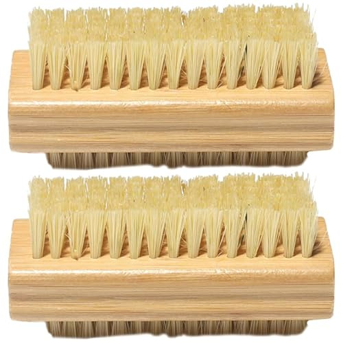 BESPORTBLE 2Pcs Bamboo Nail Brush Double Sided with Wear Resistant Sisal Bristles for Home Manicure and Pedicure Cleaning Stiff Scrub Brush for Hands Nails and Feet Care