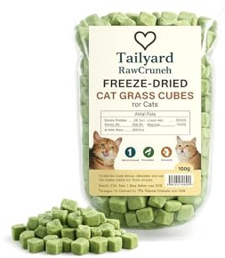 Freeze Dried Cat Grass Treats – 100 g | Single Ingredient Cat Grass Cubes | Natural Fibre Cat Treats | Training & Enrichment