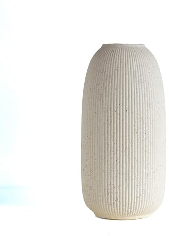 IlGruppone Vaso Decorativo Moderno da Interno in Ceramica – Collezione Design Elegante per Arredo Casa,Vasi da Soggiorno, Tavolo o Salotto Soprammobile di Design - Anfora Rigata - Bianco Natural