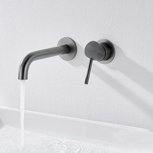 ZYCDP Miscelatore Lavabo Bagno da Incasso Monocomando Rubinetto Bagno a Parete in Ottone Grigio Pistola