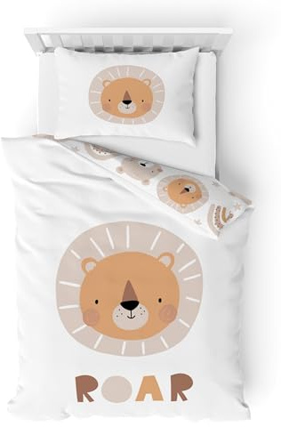 Ropa de cama infantil de franela/franela · Ropa de cama de bebé Little Lion suave y agradable para niñas y niños · 100% algodón · Animales, León y Arco Iris · Funda nórdica 100 x 135 + funda de