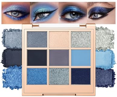 Jutqut 9 Farben Blau Lidschatten Palette, Matte & Glitzer Lidschatten Shimmer, Langanhaltend Natürlich Wasserdicht Hoch Pigmentiert Eyeshadow Palette Für Frauen Augen Make-up (06)