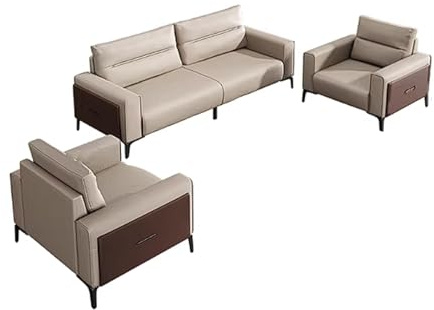 KIBONCY Hochwertiges Freizeit-Bürosofa aus Leder for den Empfangsbereich, Moderne, Bequeme Polstercouch mit Metallbeinen, Wohnzimmermöbel(E)