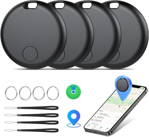 Smart Tracker Tags 4 Pezzi, Funziona con Apple Dov'è (Solo iOS), Localizzatore Bluetooth Trova Oggetti 365 Giorni, Batteria Sostituibile, Impermeabile IP67, Chiavi/Portafoglio/Bagagli/Valigie