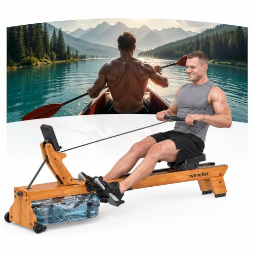 Wenoker Wasser-Rudergerät für Zuhause leise, bis 160 kg & 2 m Körpergröße | APP & Bluetooth, LCD, Tablet-Halter, Komfortsitz. Ideal für Ganzkörpertraining & platzsparende Heimfitness