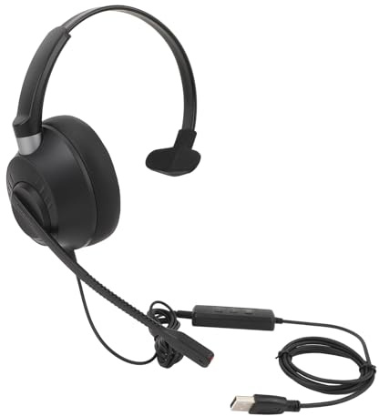 Omquot Telefonheadset med Brusreducerande Mikrofon för Call Center Kundtjänst Mjuka öronkuddar USB Svart
