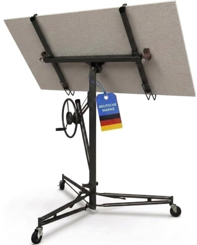 Werkthor XXL Plattenheber bis max. 68 kg - Höhe 140-350 cm - Plattenheber Trockenbau für Rigipsplatten & Gipskartonplatten - Rigips Plattenheber mit 3 Räder & Feststellbremse (Schwarz)