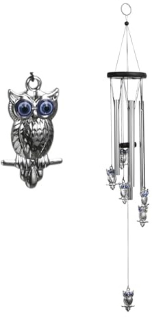 Utomhusvindspel för upphängning metall vindspel, trädgårdsdekoration inomhus, hushållsartiklar(Blue Eyes Owl)