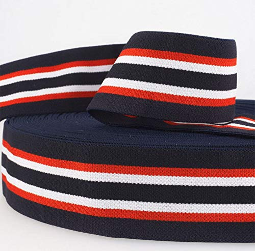 Elastic-Band, Gummiband Marine/Rot/Weiß gestreift, 40 mm breit - 3 Meter, Marine