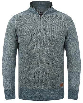 BLEND BHGanbolf Homme Pull en Maille Troyer Pull à Grosses Mailles avec Fermeture éclair 100% Coton Regular Fit, Taille:M, Couleur:Ensign Blue (70260)
