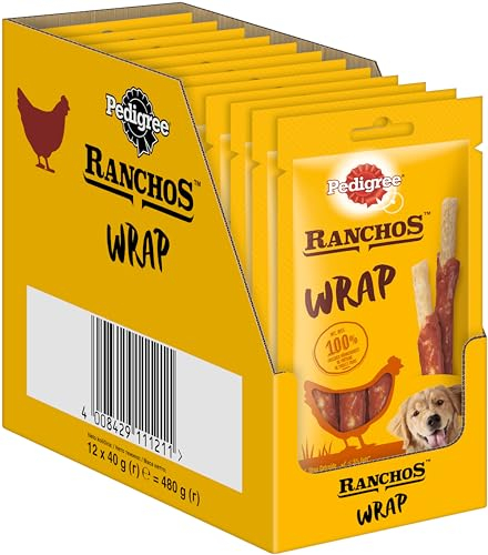 Pedigree WRAP – Kausticks für Hunde – Ummantelt mit Hühnchen – Zur Belohnung beim Training oder einfach zwischendurch – 12 x 40g
