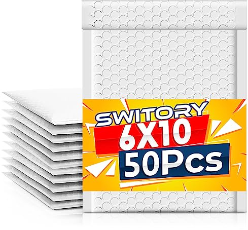 Switory 50 st A5 15,3 cm x 26,9 cm, blandade färger, bubbelkuvert i polyester, vadderade kuvert, bubbelfodrade kuvert, självförsegling för förpackning (vit)