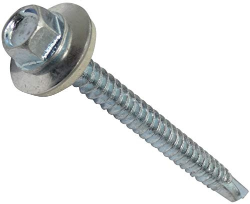 AERZETIX C44541 Vis autoperceuse M5.5x60mm, Lot de 20 | Rondelle d'étanchéité, Empreinte hexagonale 8mm, Acier zingué, DIN7504K, Tôle bardage métallique chéneaux panneaux sandwich