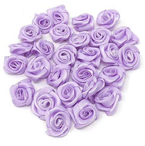 Lilac 15mm Miniature Satin Ribbon Rose Flowers Decorative Craft Flowers (10)