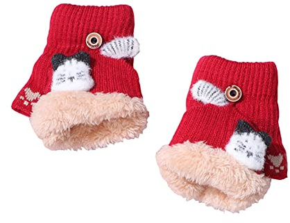 Guanti Caldi Bambini Guanti Convertibili Fodera Peluche Termico Inverno Muffole Renna Carino Guanti Mezza Dita A Maglia Spessa Guanti All'aperto Gioca Sci Flessibile per Ragazzi Ragazze 2-5 Anni