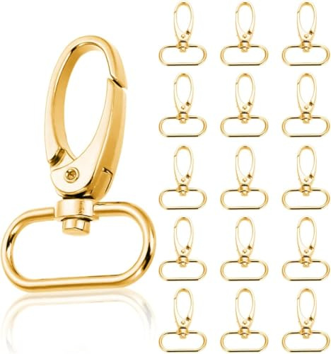 Set di 30 portachiavi con anello a D, chiusura girevole, gancio a moschettone, aragosta e portachiavi, girevole a 360°, moschettone per cordino, colore oro