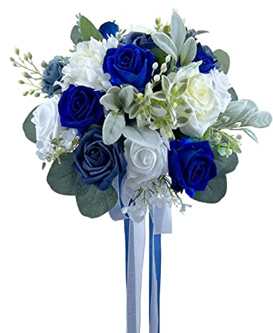 CherishedMoments Brautstrauß, 34,9 cm, marineblau, künstliche Blumen, Brautsträuße, Sträuße am Strand, Hochzeitssträuße für Hochzeitszeremonie und Jahrestag