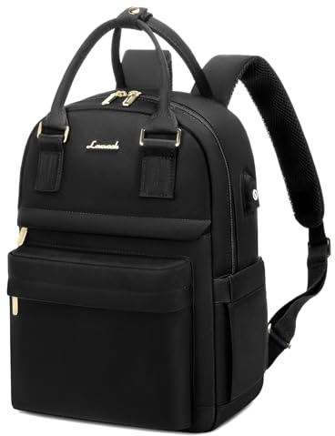 LOVEVOOK Mochila pequeña y elegante para mujer, resistente al agua, bolso de mano 2 en 1 con puerto de carga USB, minibolsillo, para ocio, escuela, viajes, trabajo, A-negro., 13,3 Zoll, Casual