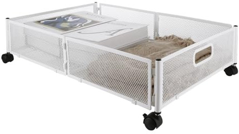 ZOFUN Cassetti portaoggetti sotto il letto su ruote, 423 x 626 mm, organizer per scarpe con istruzioni (lingua italiana non garantita), in ferro inox bianco con ruote, per riporre vestiti, scarpe,