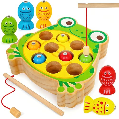 YIQOGAME Montessori Magnetisches Angelspielzeug,Holzspielzeug ab 3 Jahre | für 3–5 Jahre, Lernspielzeug für Jungen & Mädchen, pädagogisches Holzspielzeug, fördert Hand-Auge-Koordination