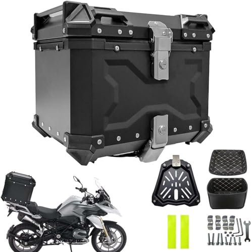 FJAUOQ Top Case Motorrad Aluminium Roller Kofferraum Heckbox 45L 55L 65L 80L 100L wasserdichte Motorrad Topbox zum Aufbewahren von Helmgepäck,Schwarz,100L
