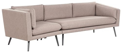 Beliani Modulares 3-Sitzer Garten Ecksofa beige link seitig Wohnlandschaft L-Form Modern Loretello