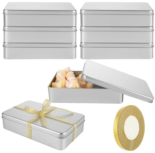 ACXFOND 10 Pack Empty Metal Tins Box with Lid, cookie tins with lids Tins Cans Storage Container for Treats, Gifts, Favors, Candle and Crafts (7.2 x 4.4 x 1.7 Inches)