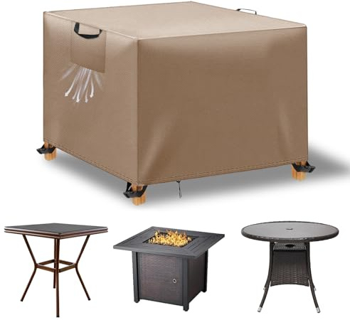 WUAYAMI Copertura Tavolo Esterno Impermeabile,Panno 420D Oxford Impermeabile Copertura,Tavoli e Sedie da Cortile Raggi UV, Quadrato Resistente Allo Strappo Copertura Tavolo, Kaki, 70x70x70cm