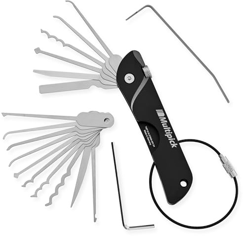 MULTIPICK Navaja de bolsillo Negro [7 Herramientas | EDC Edition | +10 Cuchillas] Navaja Ganzua - Lockpicking Set - Juego Ilaves Bumping - Ganzua de Arrastre -Ilaves Maestras para Abrir Cerraduras