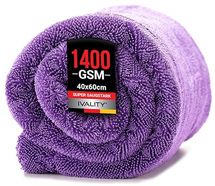 Ivality® Auto Trockentuch Mittel 40x60 cm – 1400 GSM Ultra Saugstarke Mikrofasertücher für Autopflege und Motorrad, Fusselfreies, Lack-schonendes Twisted Towel Microfasertuch