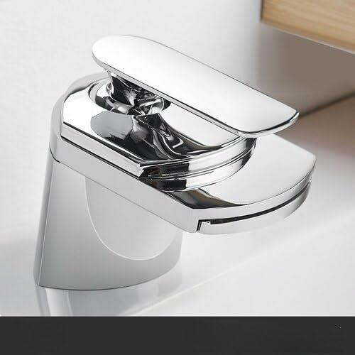 UDWTMTPRT White Faucet Bathoom Waterfall Sink Taps Single Holder Single Hole Wash Basin Mixer Faucet Hot and Cold Water torneira dourada (Color : SLT203-S)