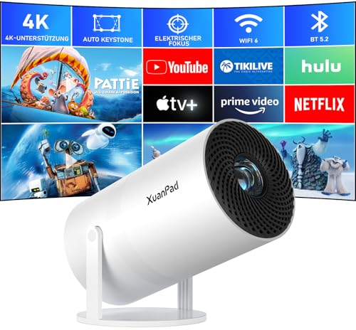 [Netflix-zertifizierter & Elektrischer Fokus] Beamer 14000L 1080P Mini Beamer mit WiFi & Bluetooth Projektor mit 210° drehbarer Stand, Automatische Trapezkorrektur, Staubfilter & Wärmeableitungssystem