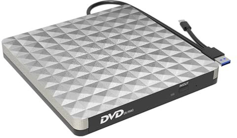 External DVD Burner Writer Recorder USB 3.0 DVD RW Optical Drive TYPE-C CD/DVD ROM Player(Silver)