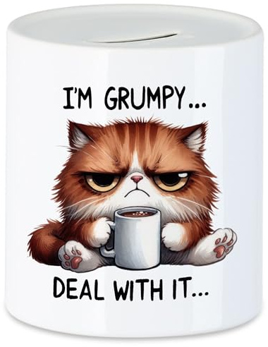 Hey!Print I'm Grumpy Deal with It Spardose Lustige Katze Morgenmuffel Humor Geschenkidee