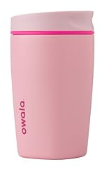 Owala SmoothSip Slider Insulated Stainless Steel Coffee Tumbler, Reusable Iced Coffee Cup, Hot Coffee Travel Mug, BPA Free 12 oz, Pink (Pucker Up)