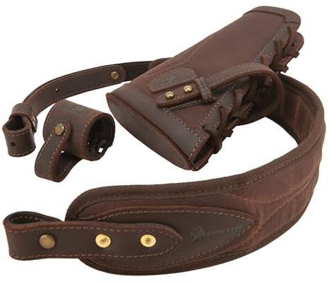 WAYNE'S DOG No Drill Leather Gun Sling Loop Mount with Rifle Cheek Rest Shell Holder for .357 30-30 45-70 12GA (Coffee Set, No Shell Slots)