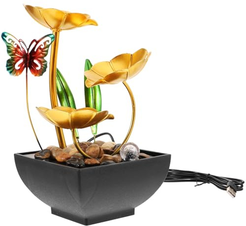 Cabilock Fontana Da Tavolo Zen Relaxante Con Foglie Di Loto e Farfalla in Ferro Per Interni Decorazione Artistica Per Casa e Ufficio Ornamento Con Flusso D'acqua Usb