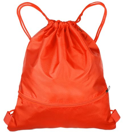 QUARKZMAN Mochila De Cuerda 14.6 x 17.9 Tela Oxford A Granel Saco De Cierre Unisex Impermeable Con Bolsillos De Cremallera Para Deportes Gimnasio Viajes Natación Playa, Naranja