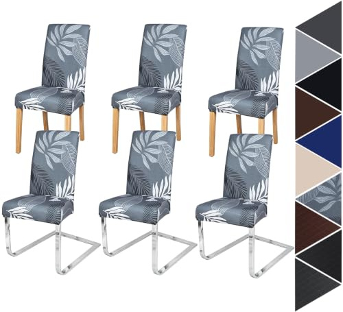 Hopelit Stuhlhussen 6er Set, Stuhlhussen Schwingstühle Abnehmbarer Waschbarer Spandex, Universale Stretch Stuhlbezug Hussen für Esszimmer, Hotel, Küche, Hochzeitsdeko, Graue Blatt