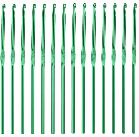 virknålset, virkade nålar, virkade krok, 14 gröna virknålar för nybörjare eller proffs, virknål 4 mm, ergonomisk design, för stickning av mössor, halsdukar, väskor och handarbete (14)