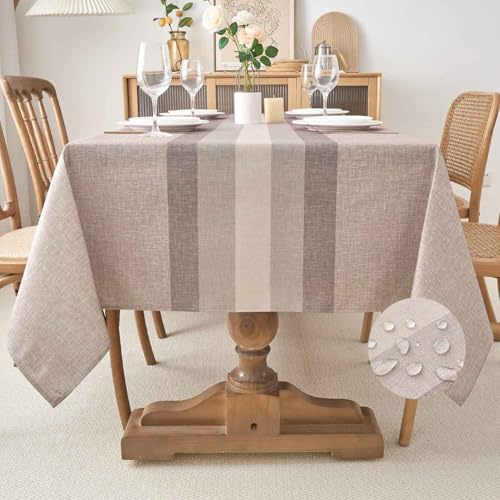 Kiatuniya Tovaglia Antimacchia 100 x 140 cm Marrone Strisce Autunnale Moderno Rettangolare Elegante Lavabile Impermeabile Effetto Lino Piccolo Tovaglie per Protezione Tavolo, Sala da Pranzo