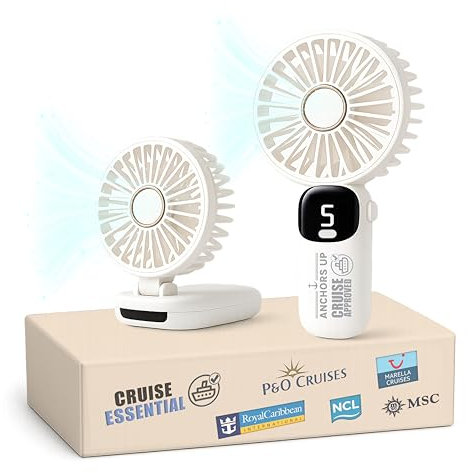 Cruise Approved Portable Travel Fan – Handheld & Foldable Mini USB Fan with 5 Speeds – Quiet, Rechargeable & Lightweight – Pocket-Sized Cooling for Cabin, Excursions & Poolside Use – Cruise Essentials