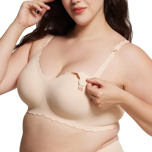 ZUMIY moderskap amnings-BH sömlös, amnings-bh graviditet med molnmjukt geléstöd, ultrakomfort trådlös droppkopp sömnbralett, naturlig form, BEIgE, L