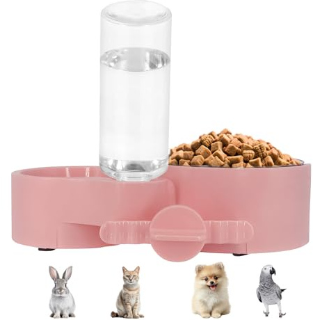 Gamelles pour chien avec distributeur d'eau pour chiot, chat - Cage à suspendre et debout - Gamelles amovibles pour petits chiens, chats, lapins, cochons, perroquets, cochons d'Inde (rose)